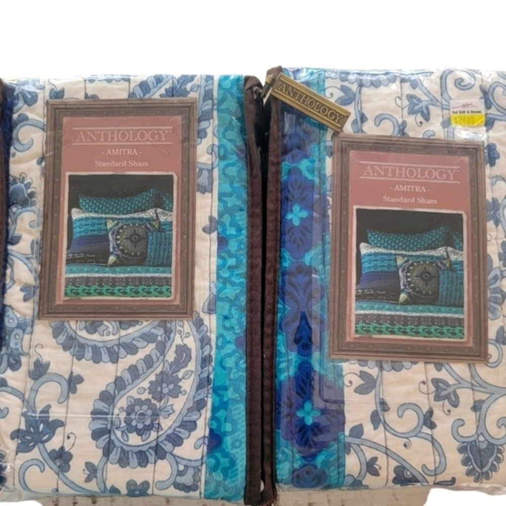 Anthology Amitra set of 2 NWT standard‎ shams blue green boho